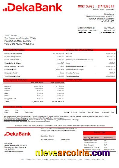 Germany Dekabank bank mortgage statement